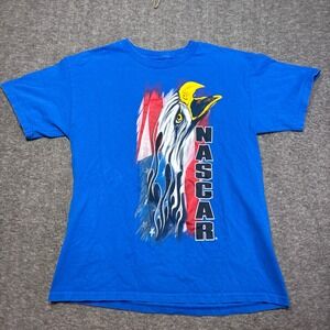 NASCAR Graphic T-Shirt Mens Large Blue Eagle American Flag Racing Tee